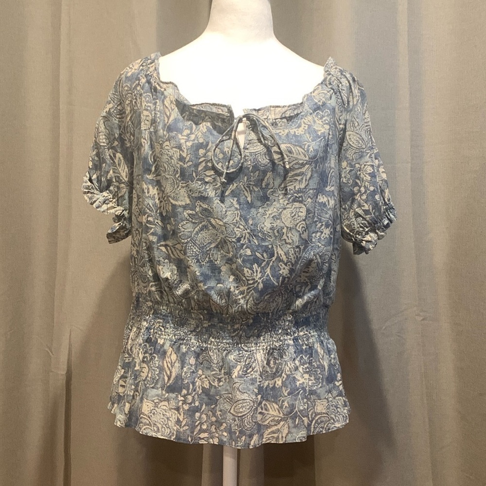 Chaps Denim Empire Waist Floral Blouse Size Medium